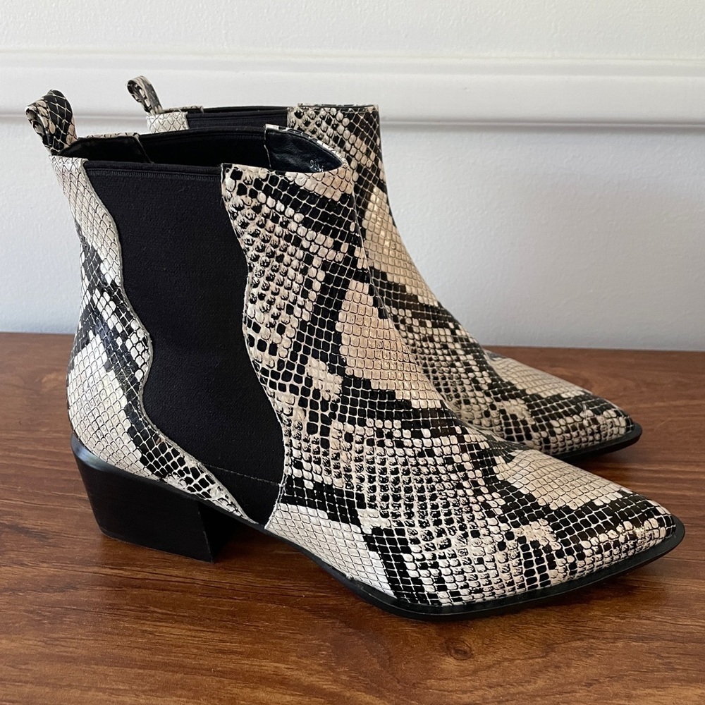 Linea Paolo Leather Snakeskin Chelsea Heeled Ankle Boots